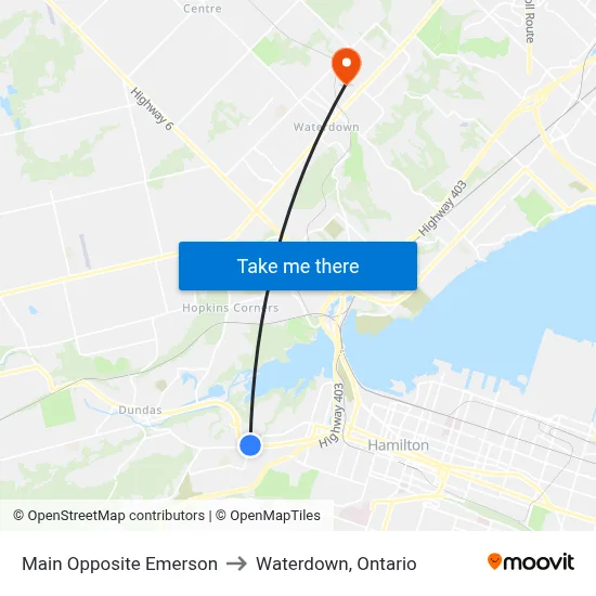 Main Opposite Emerson to Waterdown, Ontario map