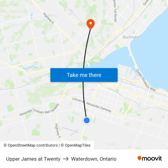 Upper James at Twenty to Waterdown, Ontario map
