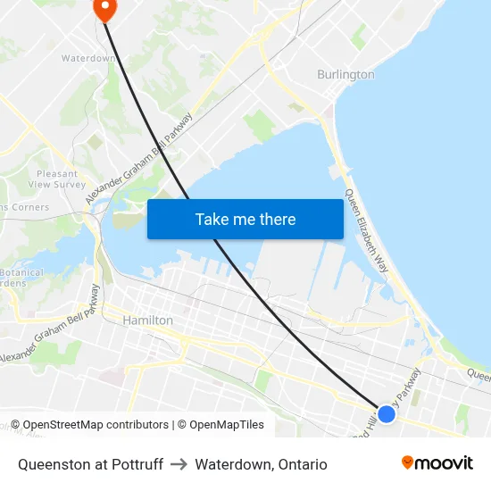Queenston at Pottruff to Waterdown, Ontario map