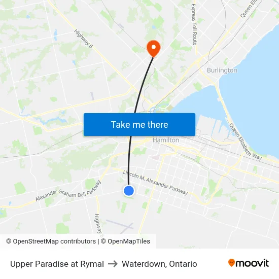 Upper Paradise at Rymal to Waterdown, Ontario map