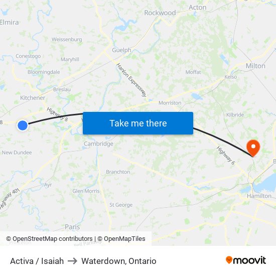 Activa / Isaiah to Waterdown, Ontario map