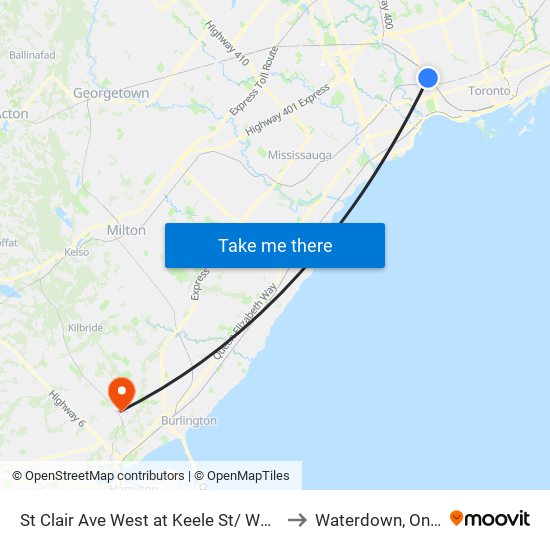 St Clair Ave West at Keele St/ Weston Rd to Waterdown, Ontario map