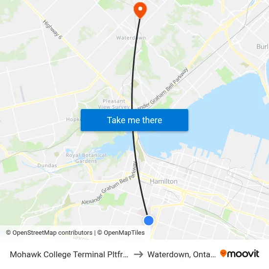 Mohawk College Terminal Pltfrm 5 to Waterdown, Ontario map