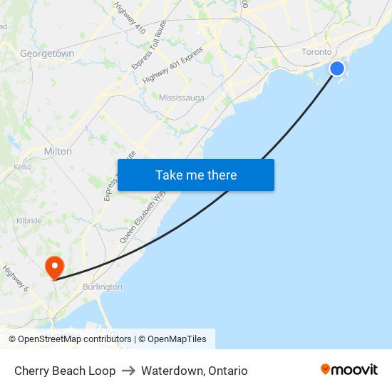 Cherry Beach Loop to Waterdown, Ontario map