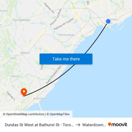 Dundas St West at Bathurst St - Toronto Western Hospital to Waterdown, Ontario map