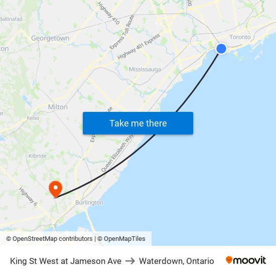 King St West at Jameson Ave to Waterdown, Ontario map