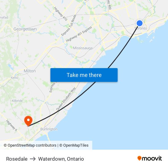 Rosedale to Waterdown, Ontario map