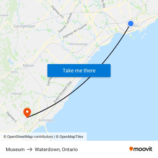 Museum to Waterdown, Ontario map