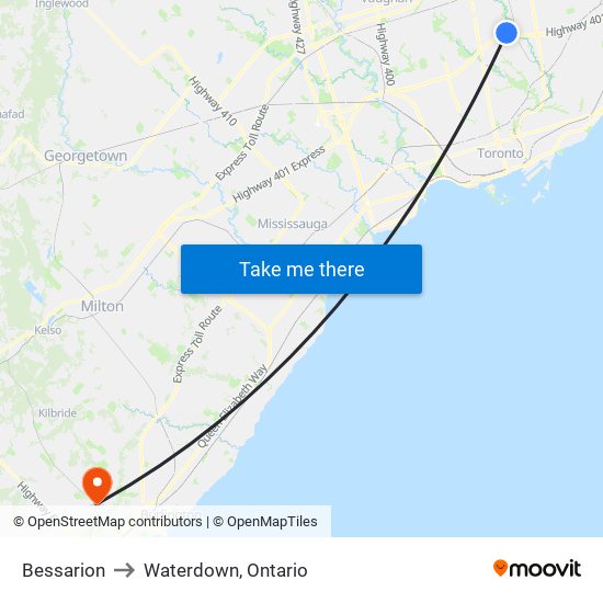 Bessarion to Waterdown, Ontario map