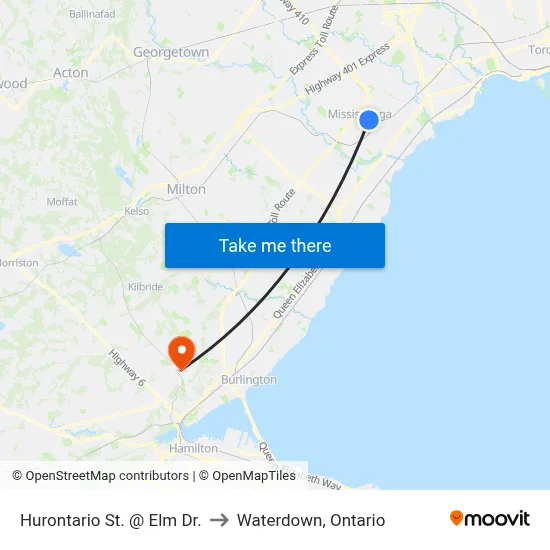 Hurontario St. @ Elm Dr. to Waterdown, Ontario map