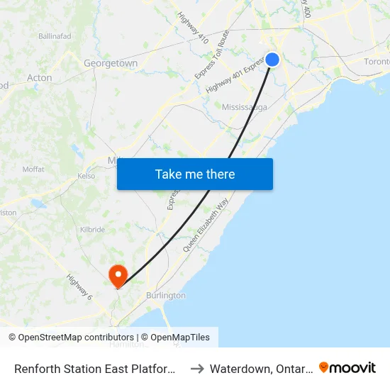 Renforth Station East Platform 7 to Waterdown, Ontario map