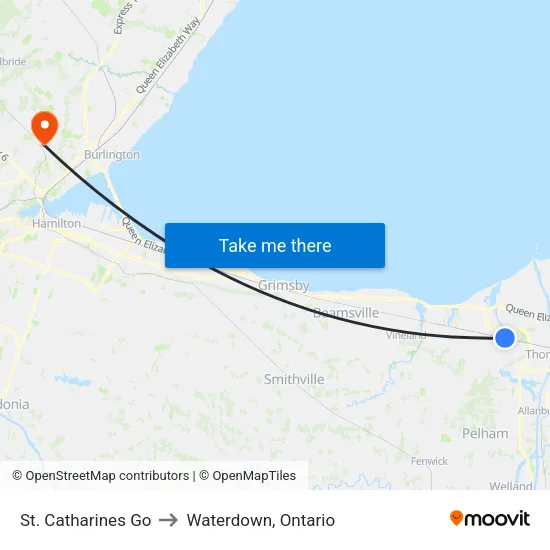 St. Catharines Go to Waterdown, Ontario map