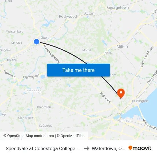 Speedvale at Conestoga College Eastbound to Waterdown, Ontario map
