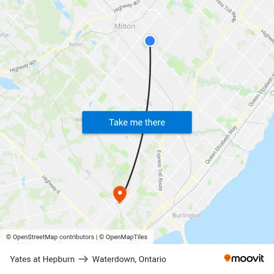 Yates at Hepburn to Waterdown, Ontario map