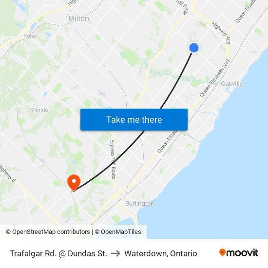 Trafalgar Rd. @ Dundas St. to Waterdown, Ontario map