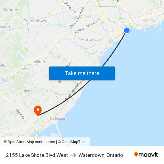2155 Lake Shore Blvd West to Waterdown, Ontario map
