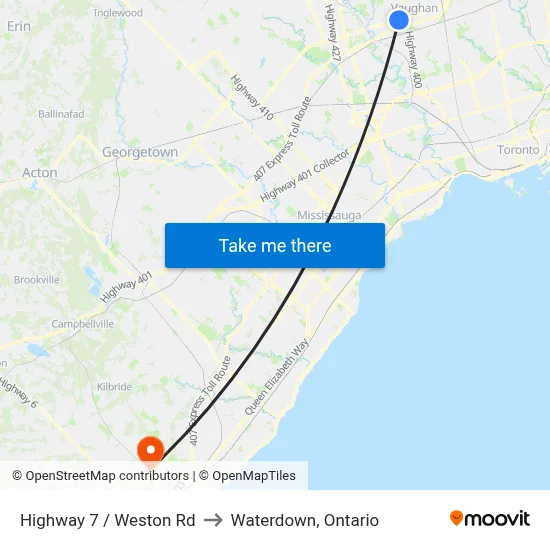 Highway 7 / Weston Rd to Waterdown, Ontario map