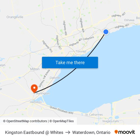 Kingston Eastbound @ Whites to Waterdown, Ontario map