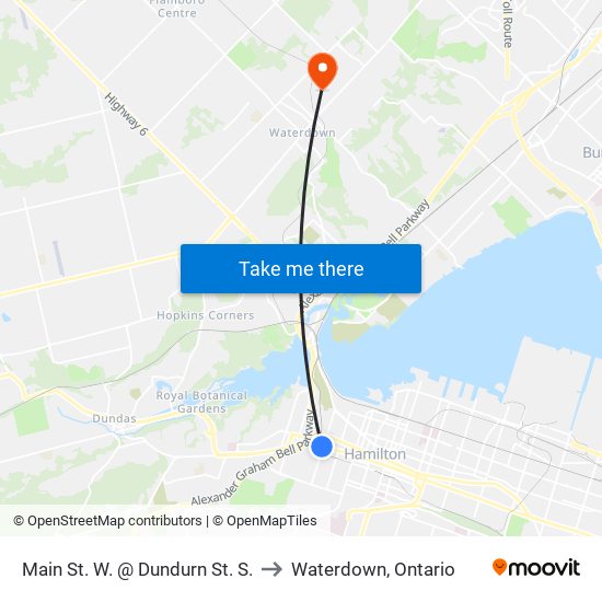 Main St. W. @ Dundurn St. S. to Waterdown, Ontario map