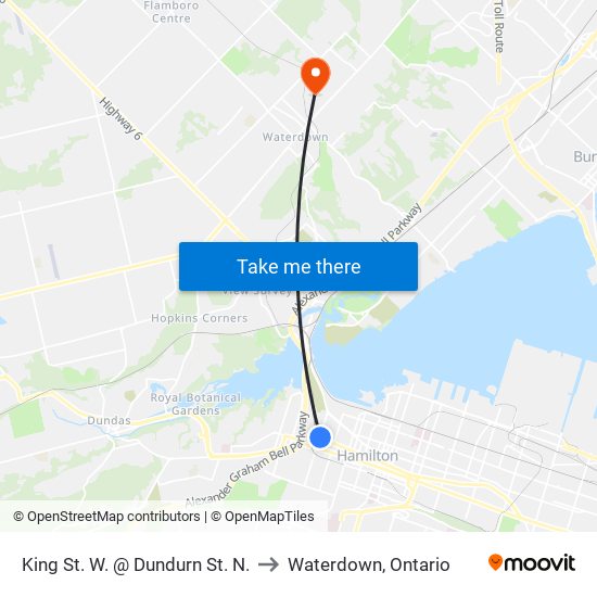 King St. W. @ Dundurn St. N. to Waterdown, Ontario map