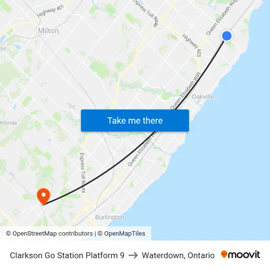 Clarkson Go Station Platform 9 to Waterdown, Ontario map