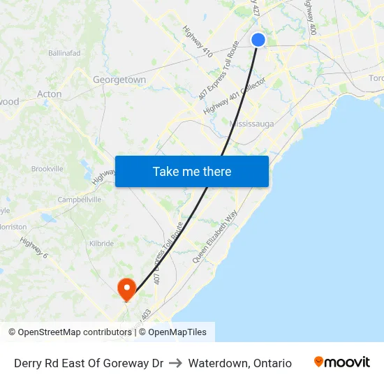 Derry Rd East Of Goreway Dr to Waterdown, Ontario map