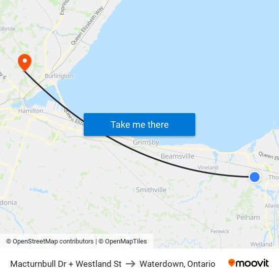 Macturnbull Dr + Westland St to Waterdown, Ontario map