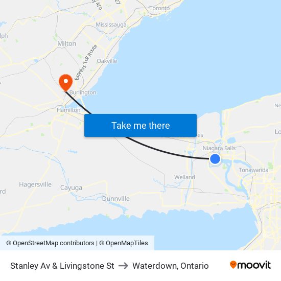 Stanley Av & Livingstone St to Waterdown, Ontario map