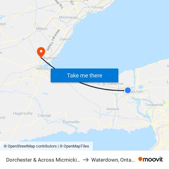 Dorchester & Across Micmicking to Waterdown, Ontario map