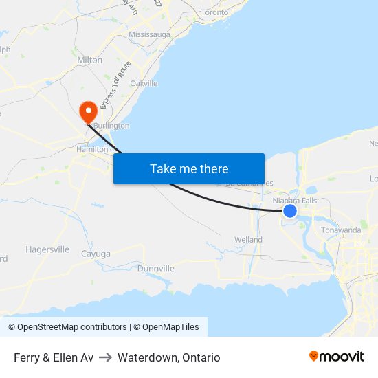 Ferry & Ellen Av to Waterdown, Ontario map