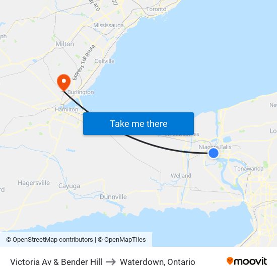 Victoria Av & Bender Hill to Waterdown, Ontario map