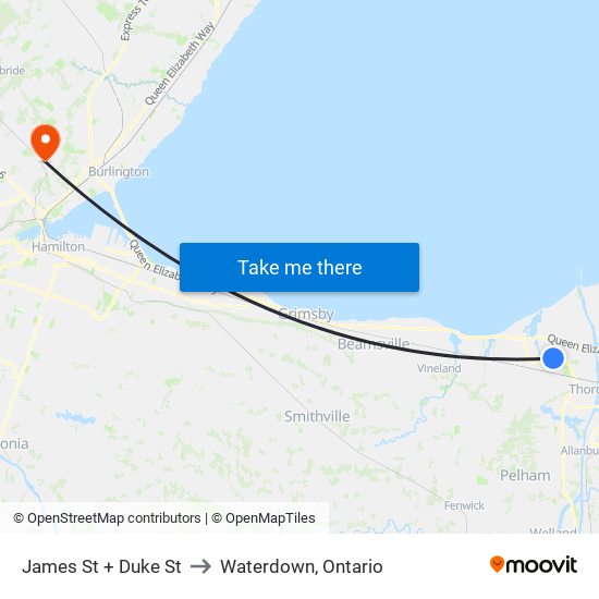 James St + Duke St to Waterdown, Ontario map