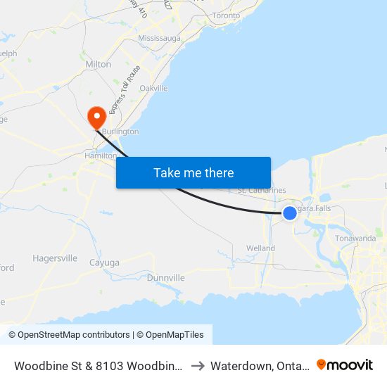 Woodbine St & 8103 Woodbine St to Waterdown, Ontario map