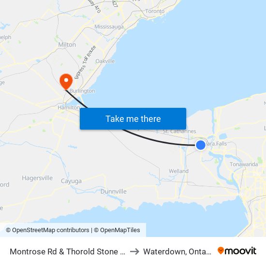 Montrose Rd & Thorold Stone Rd to Waterdown, Ontario map