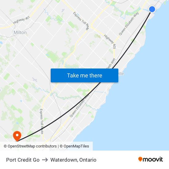 Port Credit Go to Waterdown, Ontario map