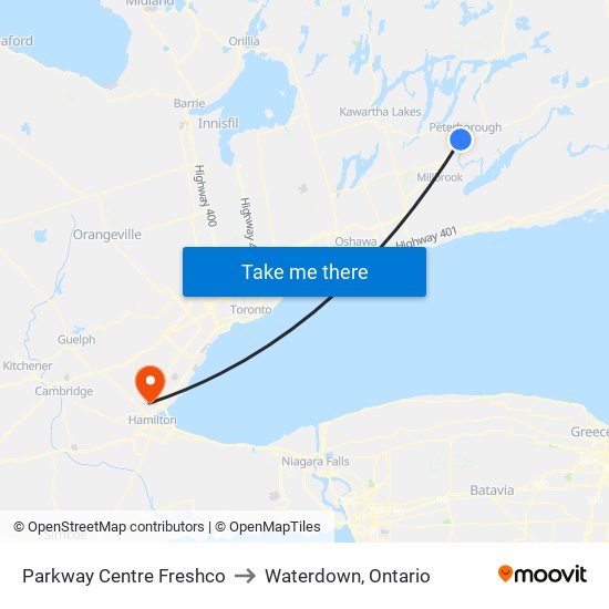 Parkway Centre Freshco to Waterdown, Ontario map