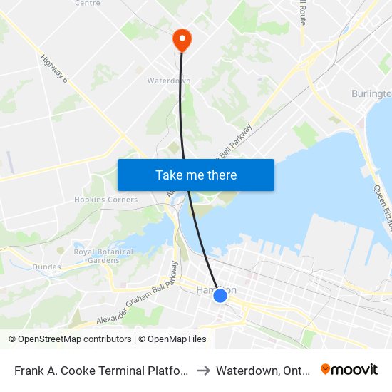 Frank A. Cooke Terminal Platform 1 to Waterdown, Ontario map