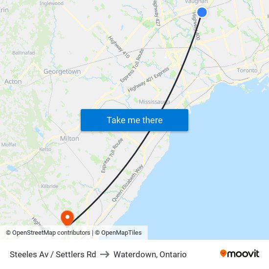 Steeles Av / Settlers Rd to Waterdown, Ontario map