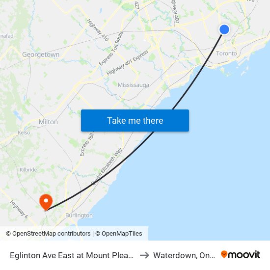 Eglinton Ave East at Mount Pleasant Rd to Waterdown, Ontario map