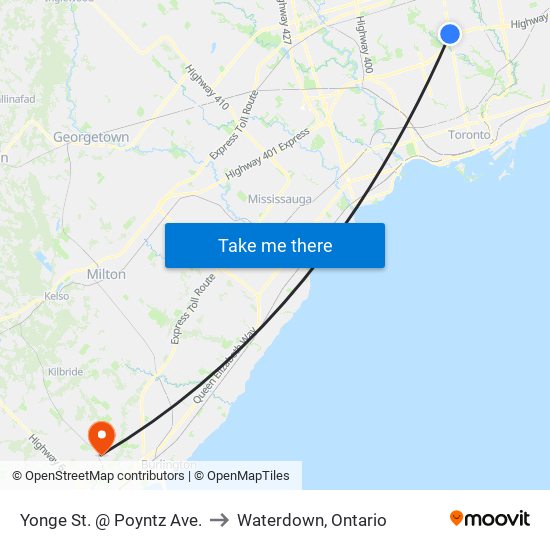 Yonge St. @ Poyntz Ave. to Waterdown, Ontario map