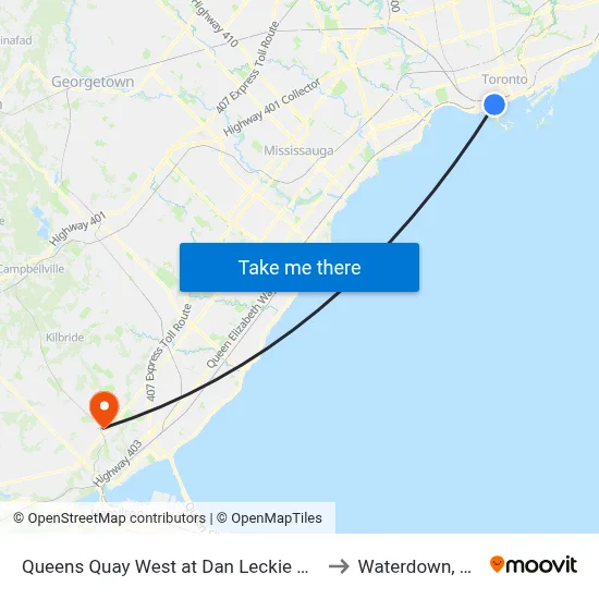 Queens Quay West at Dan Leckie Way East Side to Waterdown, Ontario map