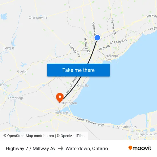 Highway 7 / Millway Av to Waterdown, Ontario map
