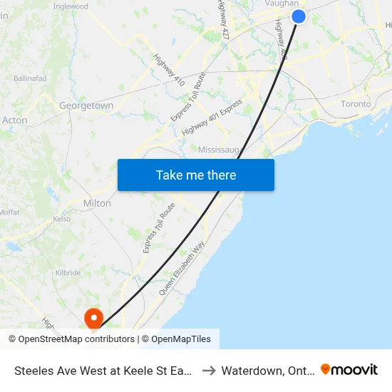 Steeles Ave West at Keele St East Side to Waterdown, Ontario map