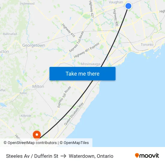 Steeles Av / Dufferin St to Waterdown, Ontario map