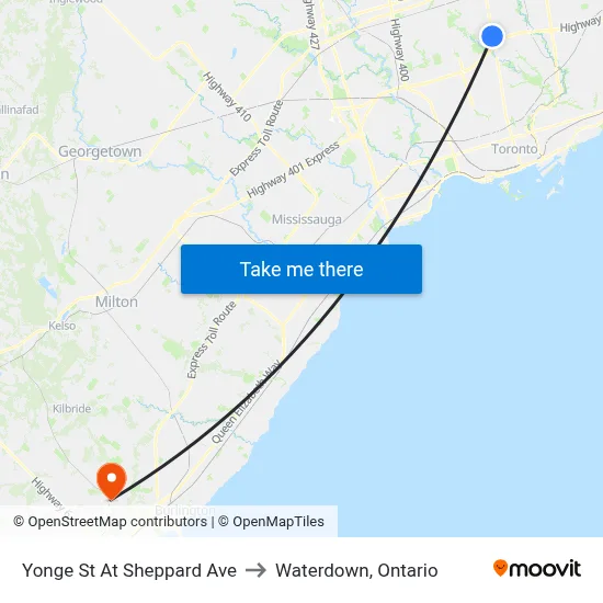 Yonge St At Sheppard Ave to Waterdown, Ontario map