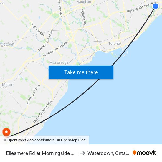 Ellesmere Rd at Morningside Ave to Waterdown, Ontario map