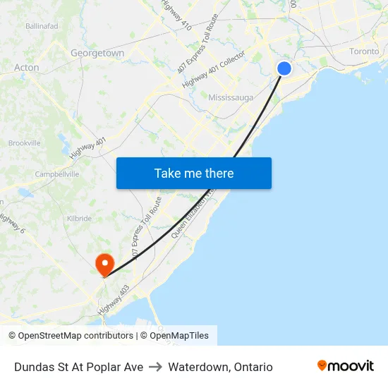 Dundas St At Poplar Ave to Waterdown, Ontario map