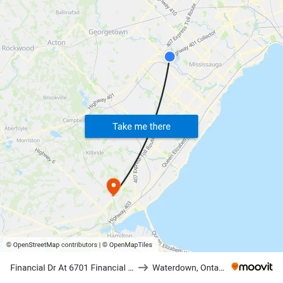 Financial Dr At 6701 Financial Dr to Waterdown, Ontario map