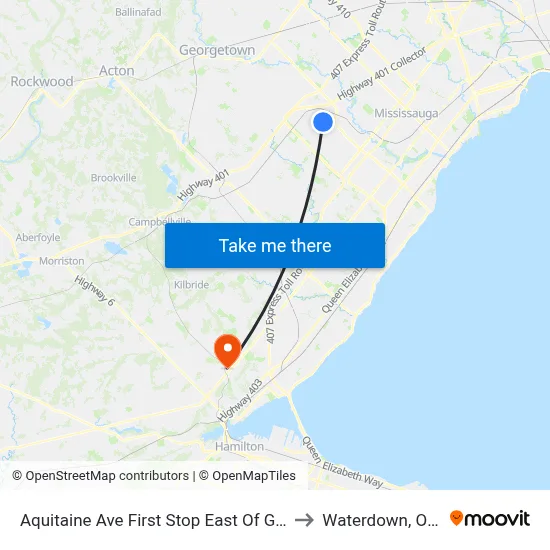 Aquitaine Ave First Stop East Of Glen Erin Dr to Waterdown, Ontario map