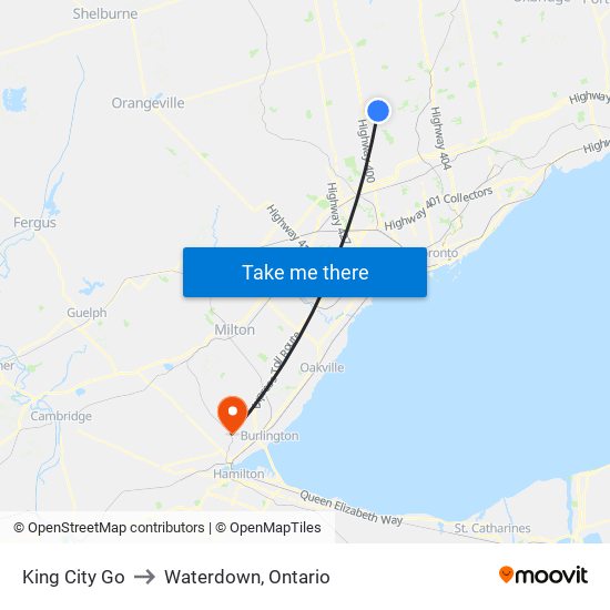 King City Go to Waterdown, Ontario map